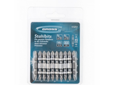 Набор бит двухстор., Ph2-Ph1х45мм, сталь S2, 10шт //GROSS