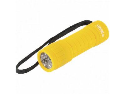 Фонарь светодиодный, желтый корпус с мягким покрытием, 9 Led, 3хААА Denzel